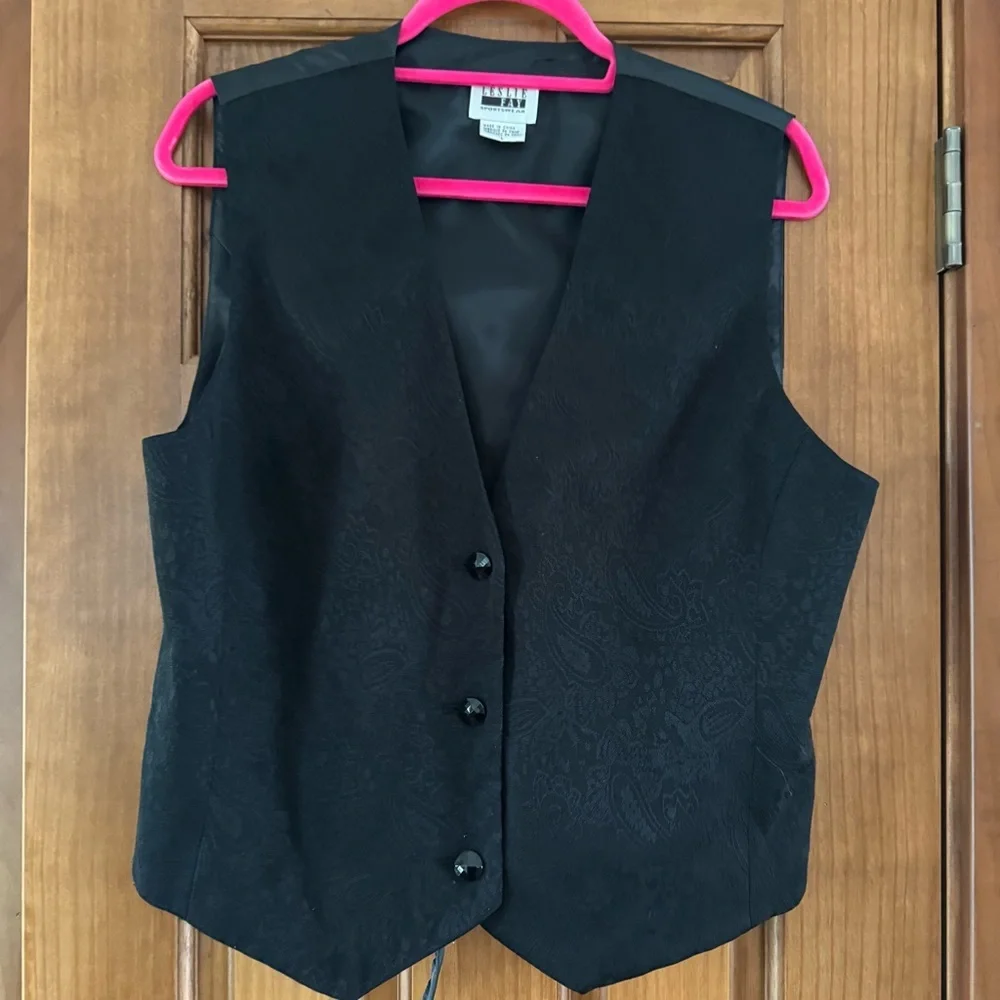 Vintage Leslie Fay Vest Women’s Large Black Paisley 80s 90s Boho Western